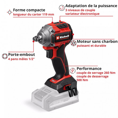 Visseuse à chocs sans fil – TP-CW 18/260-C Li BL-Solo - 18 V - 260 Nm - brushless - avec douilles - EINHELL
