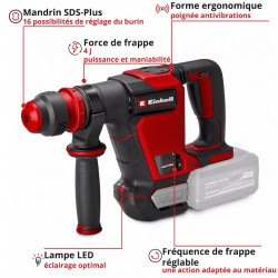 Marteau démolisseur sans fil – TP-DH 18/4 Li BL-Solo - 18 V - 4 J - SDS-Plus - accessoires inclus - EINHELL 