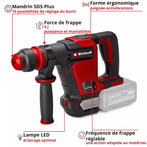 Marteau démolisseur sans fil – TP-DH 18/4 Li BL-Solo - 18 V - 4 J - SDS-Plus - accessoires inclus - EINHELL 
