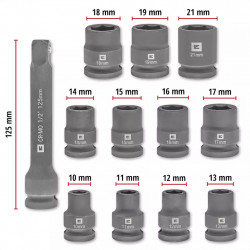 Jeu de douilles à impact – 12 pièces – 1/2” – 10 à 21 mm + rallonge 125 mm – acier CrMo - EINHELL 