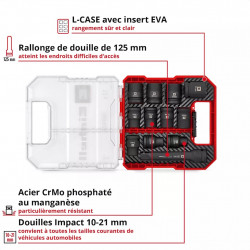 Jeu de douilles à impact – 12 pièces – 1/2” – 10 à 21 mm + rallonge 125 mm – acier CrMo - EINHELL 