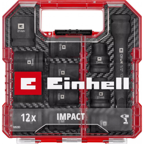 Jeu de douilles à impact – 12 pièces – 1/2” – 10 à 21 mm + rallonge 125 mm – acier CrMo - EINHELL 