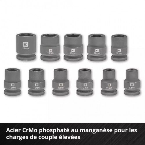 Jeu de douilles à impact – 12 pièces – 1/2” – 10 à 21 mm + rallonge 125 mm – acier CrMo - EINHELL 