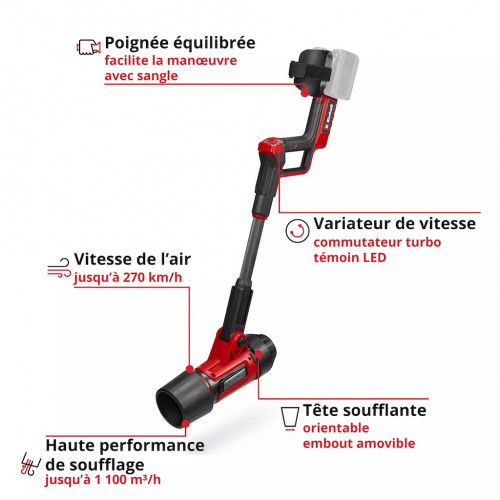 Souffleur de feuilles sans fil – GP-LB 36/270 Li E BL-Solo – 36 V – 270 km/h – Débit 1.100 m³/h – Tête orientable - EINHELL