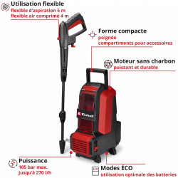 Nettoyeur haute pression sans fil – HYPRESSO 36/105 – 36 V – 105 bar – 270 l/h – Moteur sans charbon – Fonction ECO – Compact et - EINHELL