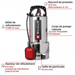 Pompe d’évacuation eaux chargées – GC-DP 7035 N ECO PLUS - 700 W - 19 000 l/h - EINHELL