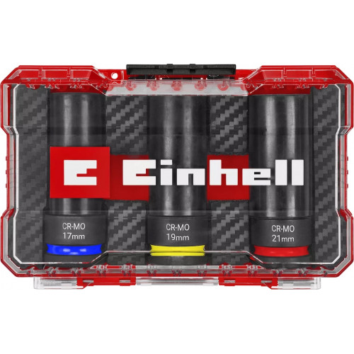 Jeu de douilles à impact – 3 pièces – 1/2” – 17/19/21 mm – avec protection jantes – acier CrMo - EINHELL 