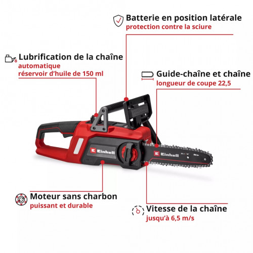 Tronçonneuse sans fil – GE-LC 18/25 Li BL-Solo - 22,5 cm - Brushless - 6,5 m/s - 18 V - EINHELL