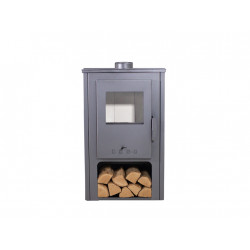 Poêle à bois acier – SAMIRA 10,56 kW – 150 m³ – Haut rendement 85 % – Sortie horizontale – Classe A – avec range-bûches - Eider Biomasa