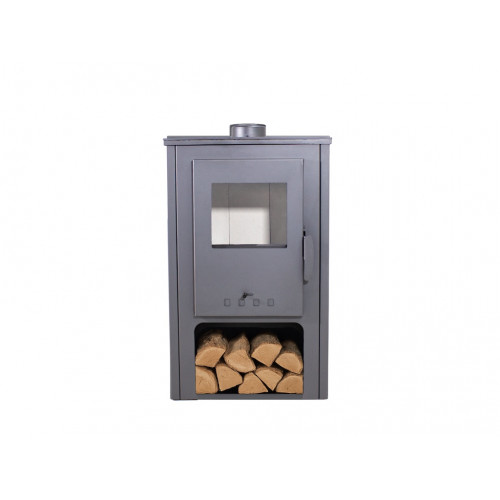 Poêle à bois acier – SAMIRA 10,56 kW – 150 m³ – Haut rendement 85 % – Sortie horizontale – Classe A – avec range-bûches - Eider Biomasa