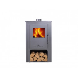 Poêle à bois acier – SAMIRA 10,56 kW – 150 m³ – Haut rendement 85 % – Sortie horizontale – Classe A – avec range-bûches - Eider Biomasa