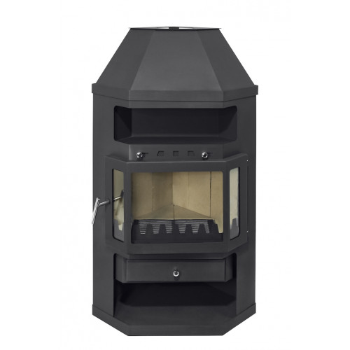 Poêle à bois d’angle - LINAM noir - 10,6 kW - 170 m³ - Classe A - Design panoramique et haut rendement - Eider Biomasa
