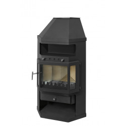 Poêle à bois d’angle - LINAM noir - 10,6 kW - 170 m³ - Classe A - Design panoramique et haut rendement - Eider Biomasa