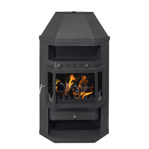 Poêle à bois d’angle - LINAM noir - 10,6 kW - 170 m³ - Classe A - Design panoramique et haut rendement - Eider Biomasa