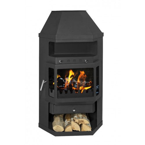 Poêle à bois d’angle - LINAM noir - 10,6 kW - 170 m³ - Classe A - Design panoramique et haut rendement - Eider Biomasa