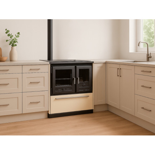 Poêle à bois d’angle 10 kW –  COCINA 170 m³ – Rendement 80 % – Sortie Ø130 mm – Classe énergétique A – Acier – Avec espace de ra - Eider Biomasa