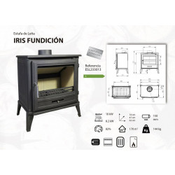Poêle à bois - IRIS gris fonte - 620 x 470 x 740 mm - sortie Ø150 mm - 10 kW - 170 m³ - rendement 82 % - Eider Biomasa