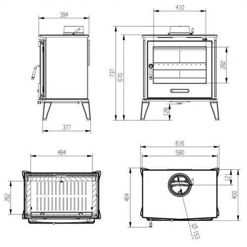 Poêle à bois - IRIS gris fonte - 620 x 470 x 740 mm - sortie Ø150 mm - 10 kW - 170 m³ - rendement 82 % - Eider Biomasa