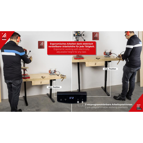 Établi électrique réglable – WB150ELIFT_230V – 1365 x 500 mm – 40 kg – 1 tiroir - Holzmann