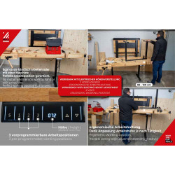 Établi bois hauteur réglable électriquement – WB210ELIFT_230V – 1885 x 615 mm – 70 kg – 2 presses - Holzmann