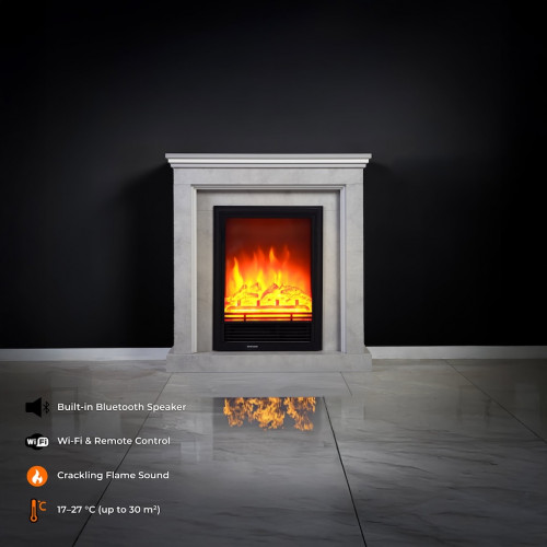 Cheminée électrique décorative – RETRO EF1 – 1800 W - télécommande - effet flamme LED 4 couleurs - gris - DLC Home