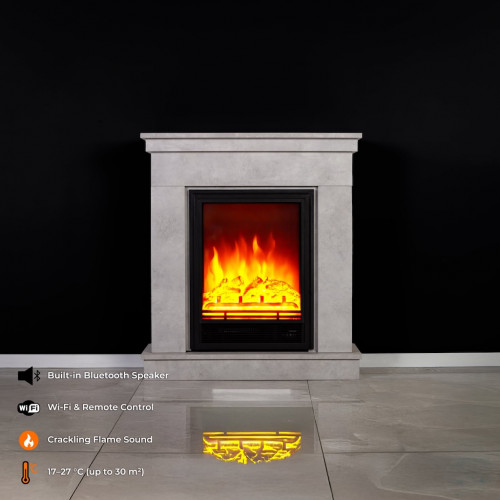 Cheminée électrique décorative – LEMBONGAN– 1800 W - télécommande - effet flamme LED - blanc - DLC Home