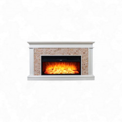 Cheminée électrique décorative en pierre naturelle – TUVALU – 1800W – 149 cm – Crème & blanc de marque DLC Home, référence: B9084100