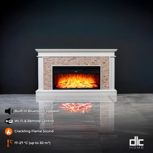 Cheminée électrique décorative en pierre naturelle – TUVALU – 1800W – 149 cm – Crème & blanc - DLC Home