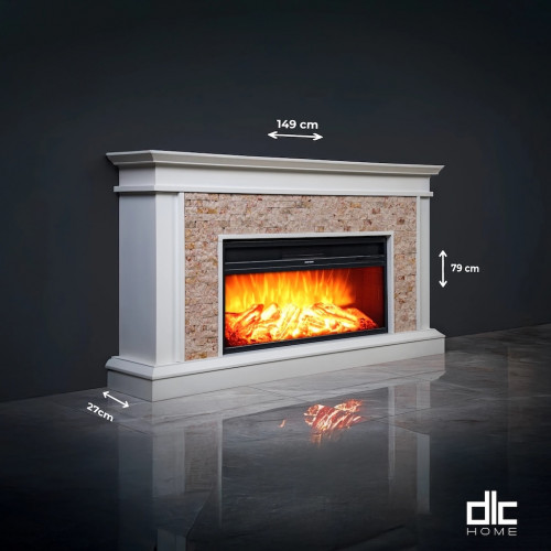 Cheminée électrique décorative en pierre naturelle – TUVALU – 1800W – 149 cm – Crème & blanc - DLC Home