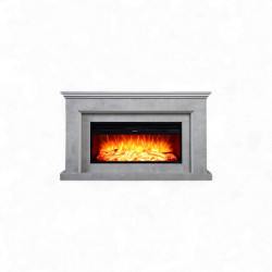 Cheminée électrique décorative – RETRO CONCRETE – 1800W – Télécommande – Blanc & gris béton de marque DLC Home, référence: B9084200