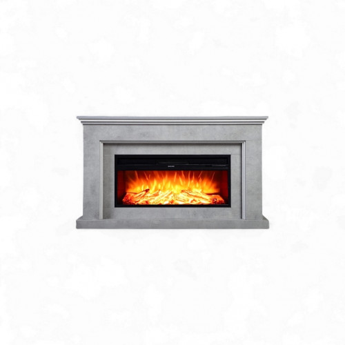 Cheminée électrique décorative – RETRO CONCRETE – 1800W – Télécommande – Blanc & gris béton - DLC Home