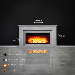 Cheminée électrique décorative – RETRO CONCRETE – 1800W – Télécommande – Blanc & gris béton - DLC Home