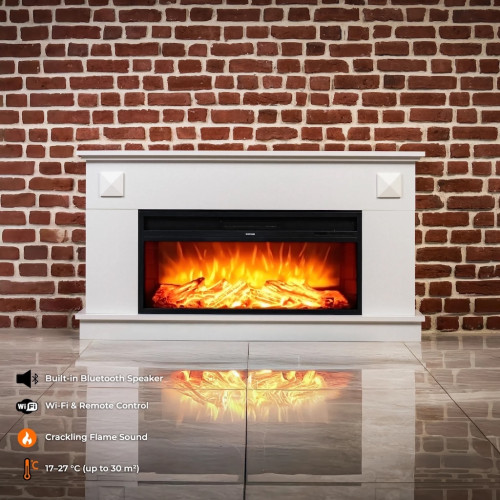 Cheminée électrique décorative – PENIDA – 1800W – Télécommande – blanche - DLC Home