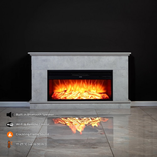 Cheminée électrique décorative – PENIDA RETRO– 1800W – LED & télécommande – gris - DLC Home