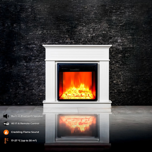 Cheminée électrique – Alegre – 1800 W – Effet flamme réaliste – Chauffage 17 à 27 °C – Bluetooth & Wi-Fi - DLC Home