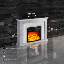 Cheminée électrique décorative - RETRO CONCRETE EF4 – 1800W - flamme LED - thermostat et télécommande - blanche - DLC Home