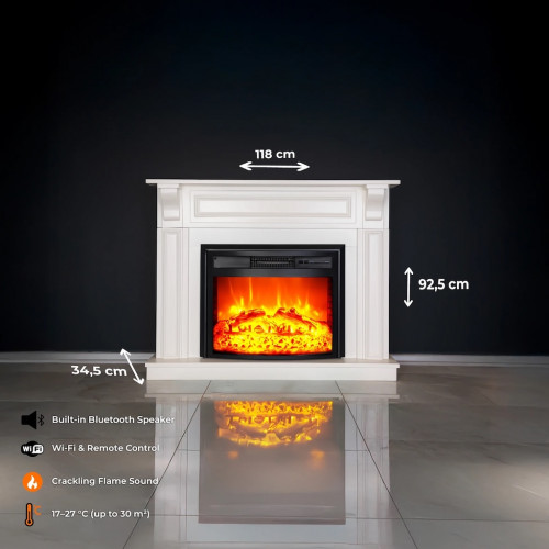 Cheminée électrique décorative - MYKONOS EF4 – 1800W - flamme LED - Télécommande - Effet flamme LED réglable - blanche - DLC Home