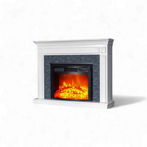 Cheminée électrique décorative avec pierre grise – MORELLA EF4 - 1800W - flamme LED - télécommande - effet flamme - DLC Home