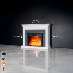 Cheminée électrique décorative avec pierre grise – MORELLA EF4 - 1800W - flamme LED - télécommande - effet flamme - DLC Home