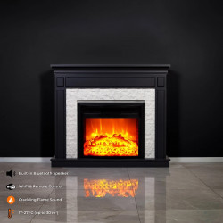 Cheminée électrique - Morella - 1800 W - effet flamme réaliste, chauffage 17 à 27 °C - Bluetooth Wi-Fi - noire blanche - DLC Home