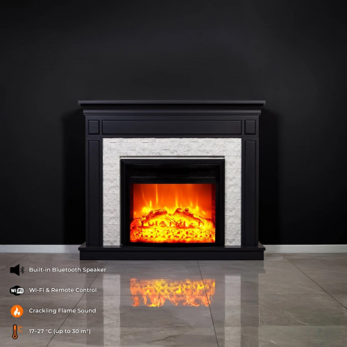 Cheminée électrique décorative en pierre blanche – MORELLA EF 4 – 1800W - télécommande - effet flame - DLC Home