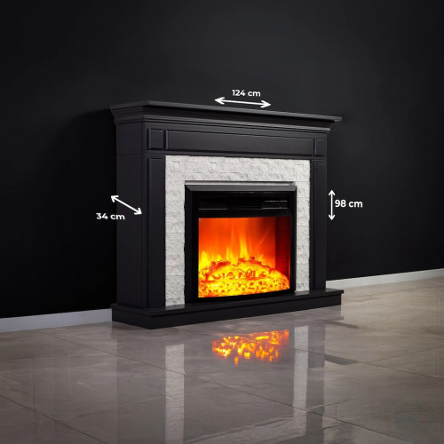 Cheminée électrique décorative en pierre blanche – MORELLA EF 4 – 1800W - télécommande - effet flame - DLC Home