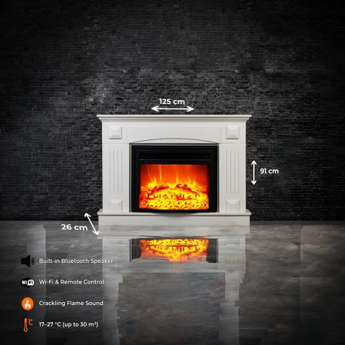 Cheminée électrique décorative blanche – SANTORINI EF 4 – 1800W - télécommande - effet flame - DLC Home