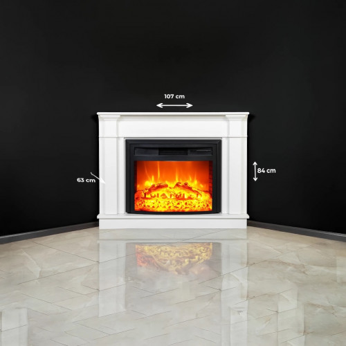 Cheminée électrique d’angle blanche – CORNER EF 4 – 1800W - télécommande - effet flame - DLC Home