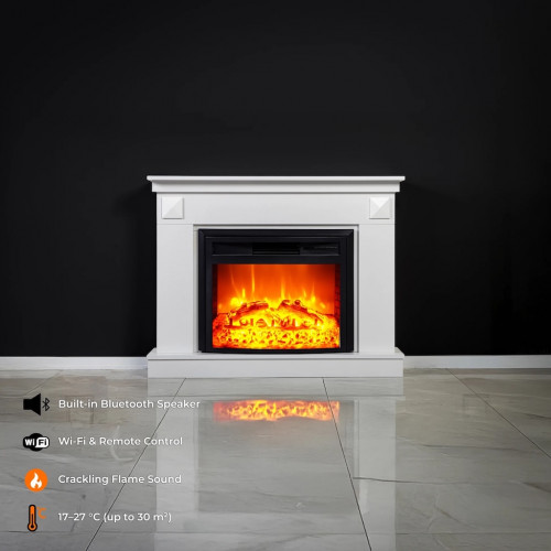 Cheminée électrique - Penida - 1800 W avec effet flamme réaliste, chauffage 17 à 27 °C - Bluetooth Wi-Fi - DLC Home