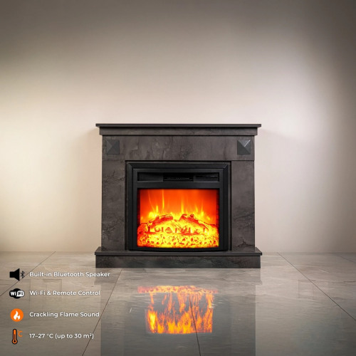 Cheminée électrique - Irony Gray - 1800 W avec effet flamme réaliste, chauffage 17 à 27 °C - Bluetooth Wi-Fi - DLC Home