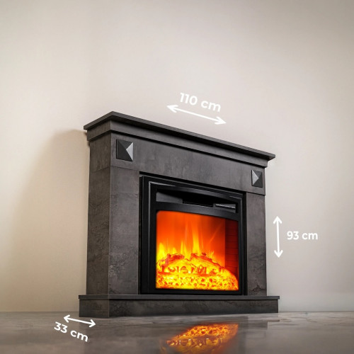 Cheminée électrique - Irony Gray - 1800 W avec effet flamme réaliste, chauffage 17 à 27 °C - Bluetooth Wi-Fi - DLC Home