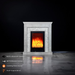 Cheminée électrique décorative – RETRO PATTERN EF1– 1800 W - télécommande - effet flamme LED réglable - gris blanc - DLC Home