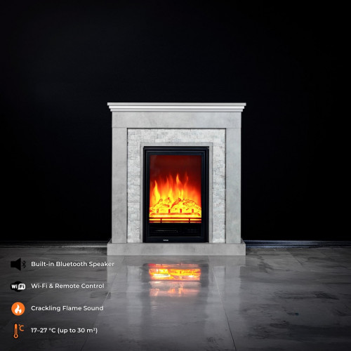 Cheminée électrique décorative – RETRO PATTERN EF1– 1800 W - télécommande - effet flamme LED réglable - gris blanc - DLC Home