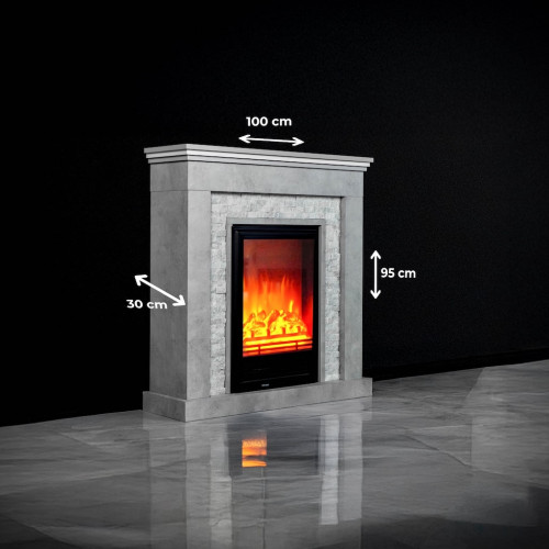 Cheminée électrique décorative – RETRO PATTERN EF1– 1800 W - télécommande - effet flamme LED réglable - gris blanc - DLC Home